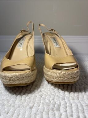 Jimmy Choo Cream Leather Espadrille Slingback Wedges